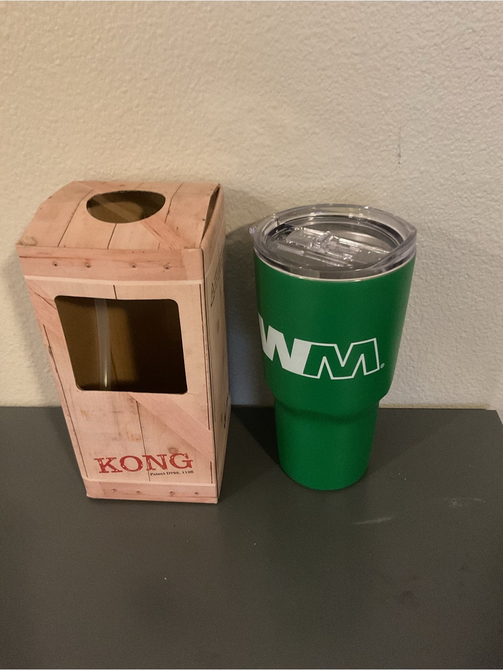 Kong Green Travel Tumbler with Clear Lid and straw  and White Logo